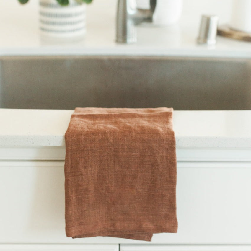 Stone Washed Linen Tea Towel - Terracotta